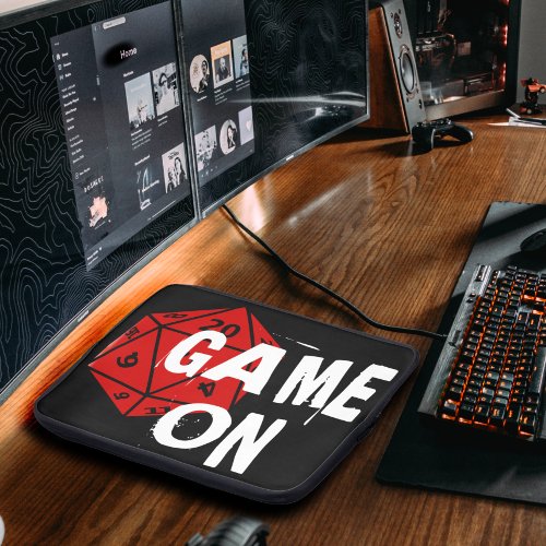 Game On  Fun Black  Red 20 Sided Die Gamer Laptop Sleeve