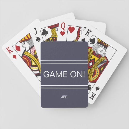 GAME ON Fun Quote Monogrammed Initials Blue      Playing Cards