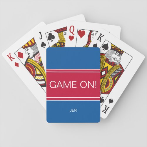 GAME ON Funny Quote Cute Custom Monogram Blue Red Poker Cards