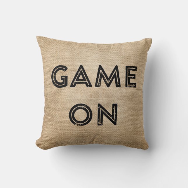 Game On Game Over Burlap Gamer Throw Pillow (Front)