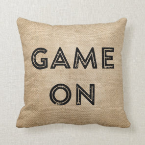 Game On Game Over Burlap Gamer Throw Pillow