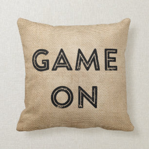 Game On Game Over Burlap Gamer Throw Pillow