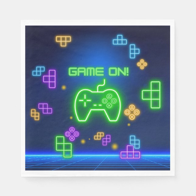 Game on Gamer Paper Plates Napkins (Front)