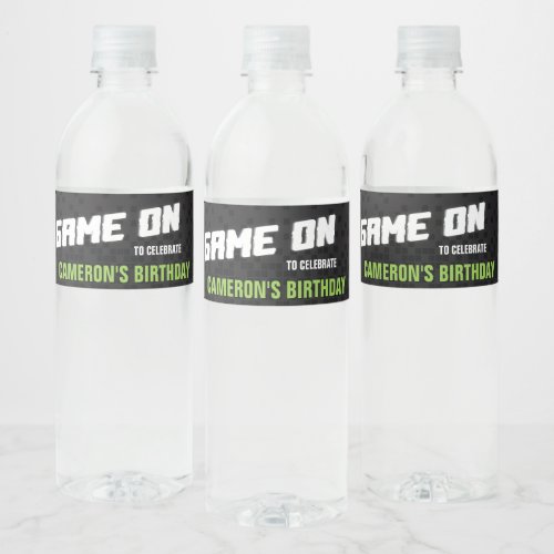 Game On Gaming Neon Any Age Birthday Party Water Bottle Label