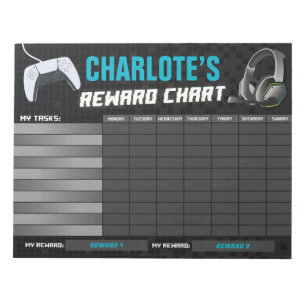 Game On Gaming Neon Blue Reward Chart Personalized Notepad