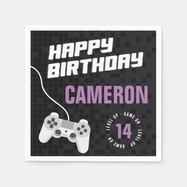 Game On Gaming Neon Green, Any Age Birthday Napkins (Front)