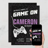 https://rlv.zcache.com/game_on_gaming_neon_purple_any_age_birthday_party_invitation-rfb62820d99c64b5781956a9b69b1f7b2_rwygi_200.webp