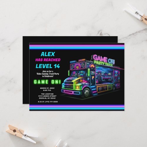 Game on Gaming Truck Video Game Birthday Party Invitation