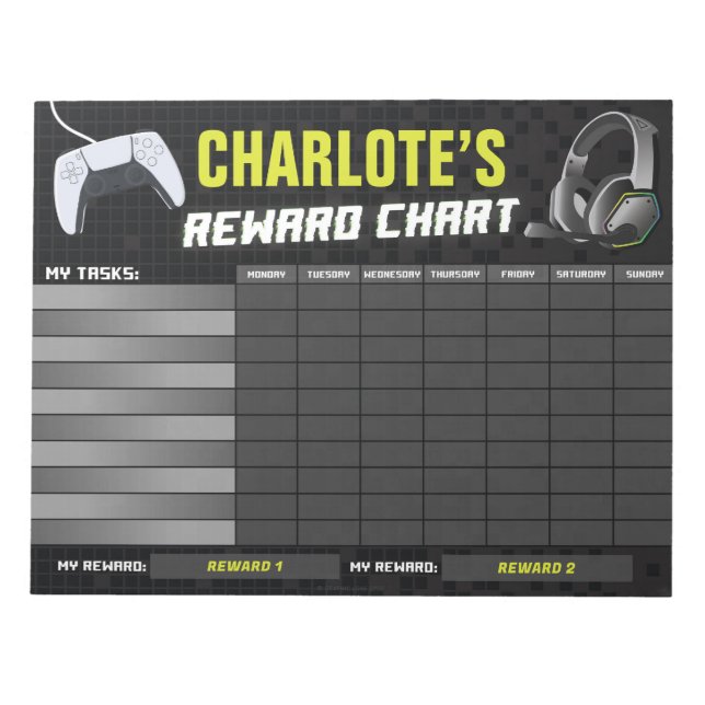 Game On Gaming Yellow Reward Chart Personalized Notepad (Front)