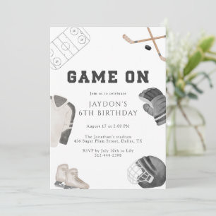 Game On Hockey Birthday Party Neutral Sports Kids Invitation