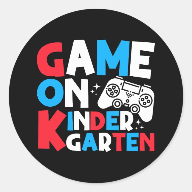 Game On Kindergarten Grade Funny Birthday Boy  Classic Round Sticker (Front)