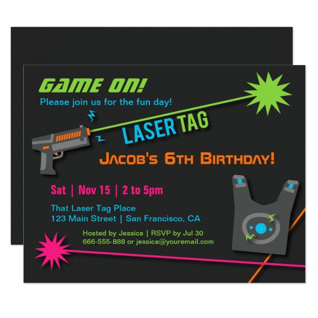 Game On Laser Tag Birthday Party Invitations