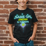 Game On Laser Tag Blue Green Neon Glow Birthday T-Shirt<br><div class="desc">Laser tag bright Birthday party design with vivid neon glow lights and text in green,  white,  and blue,  great for boys laser tag birthday parties.</div>