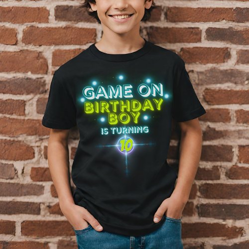 Game On Laser Tag Blue Green Neon Glow Birthday T_Shirt