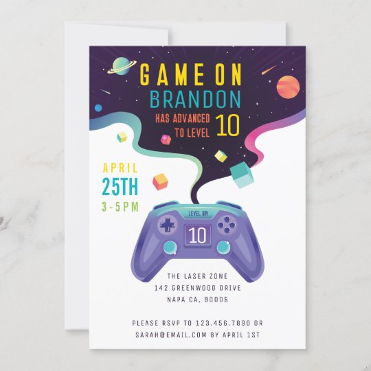 Game On Level Up Fun Video Game Birthday Invitation | Zazzle.com