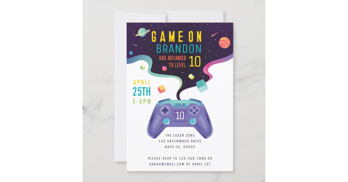 Game On Level Up Fun Video Game Birthday Invitation | Zazzle