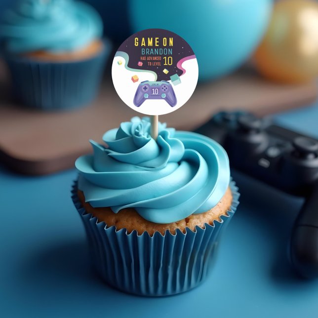 Game On Level Up Fun Video Game Birthday Party Classic Round Sticker (Game On Level Up Fun Video Game Birthday Party Classic Round Sticker)