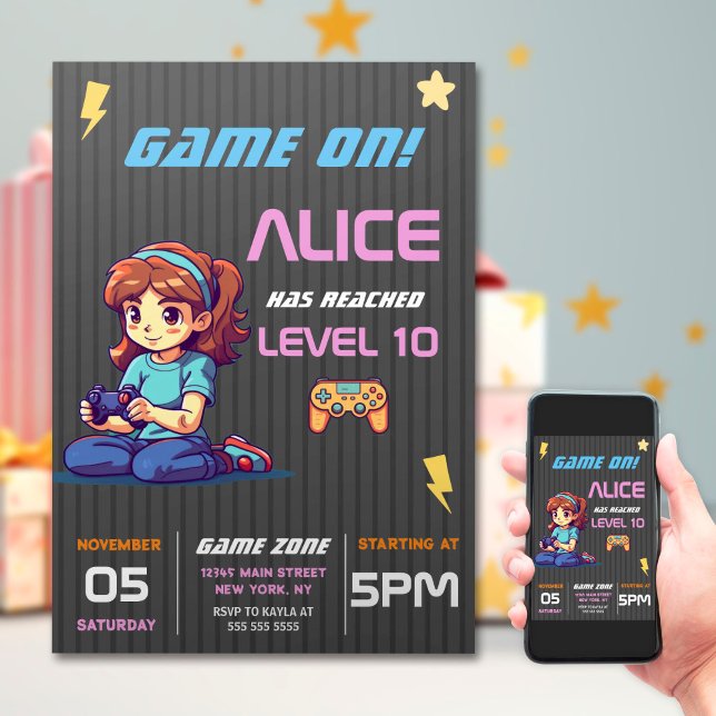 Game On Level Up Fun Video Game Birthday Party Invitation (Creator Uploaded)