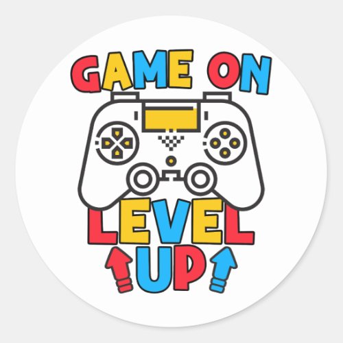 Game On Level Up Funny Birthday Boy Gaming Lover Classic Round Sticker