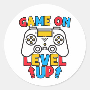 Game On Level Up Funny Birthday Boy Gaming Lover Classic Round Sticker