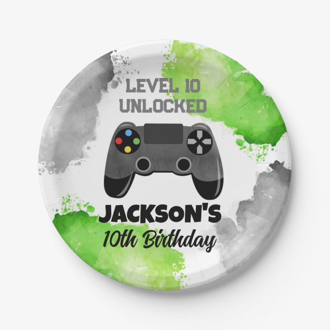 Game On Level Up Gamer Birthday Party Paper Plates (Front)