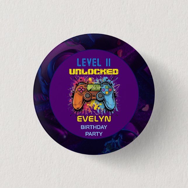  Game On Level Up Video Game Birthday Button (Front)