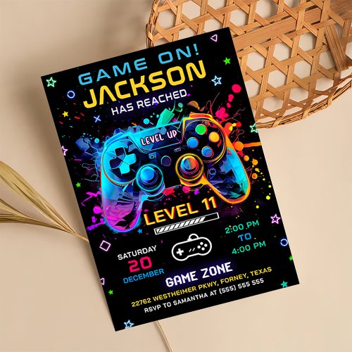 Game On Level Up Video Game Birthday Invitation