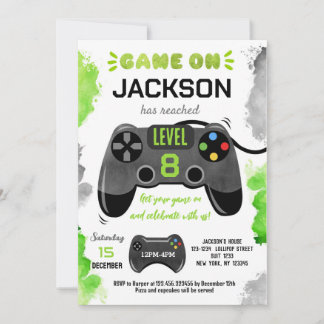 Game On Level Up Video Game Birthday Invitations