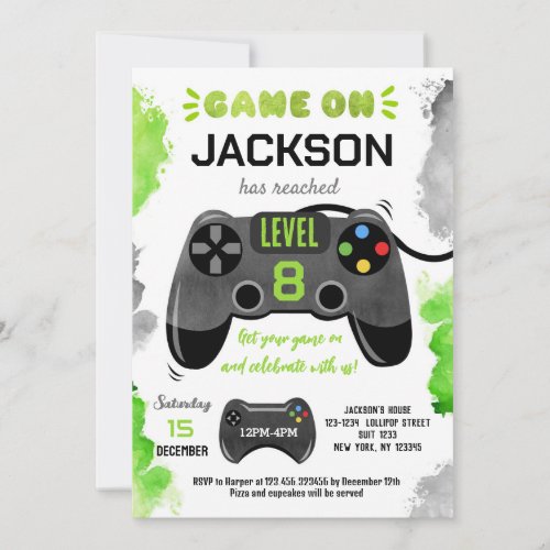 Game On Level Up Video Game Birthday Invitations