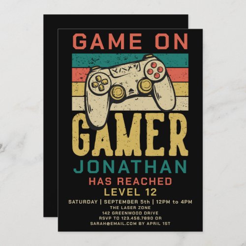 Game On Level Up Video Game Birthday Party Invitat Invitation