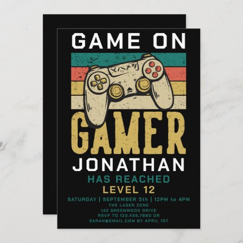 Game On Level Up Video Game Birthday Party Invitation