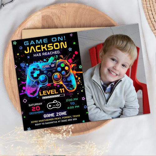 Game On Level Up Video Game Birthday Photo Invitation