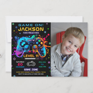 Game On Level Up Video Game Birthday Photo Invitation
