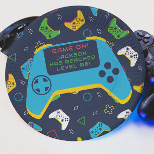 Game On & Level Up Video Game Boy Birthday Paper Plates
