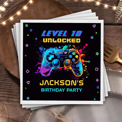 Game On Level Up Video Game Kids Birthday Napkins