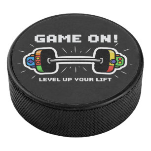 Game On Level Up Your Lift Funny Gamer Gym Barbell Hockey Puck