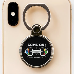 Game On Level Up Your Lift Funny Gamer Gym Barbell Phone Ring Stand