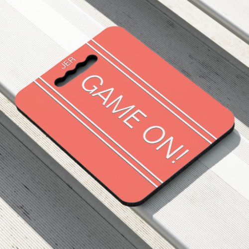 GAME ON Modern Monogrammed Bleacher Sports Coral Seat Cushion