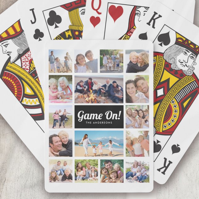 Game On! Monogram Retro Photo Collage 16 Pictures Poker Cards (Creator Uploaded)