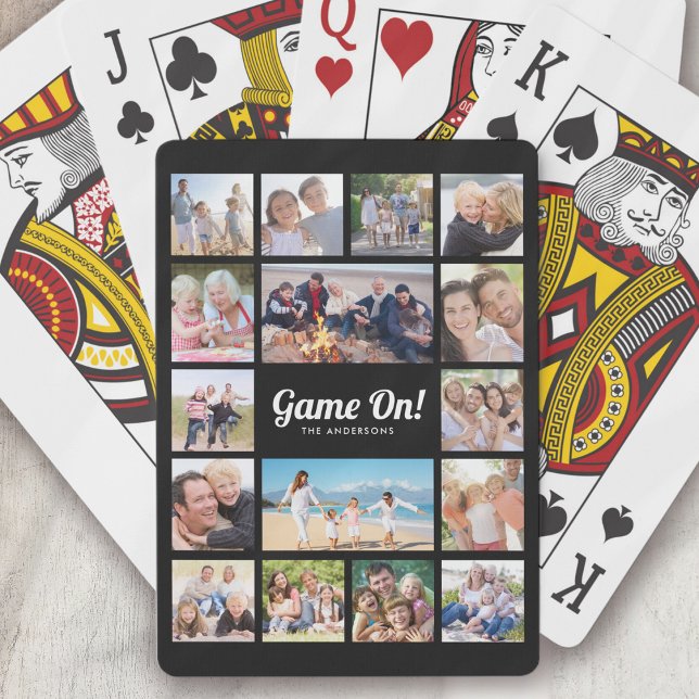 Game On! Monogram Retro Photo Collage 16 Pictures Poker Cards (Creator Uploaded)