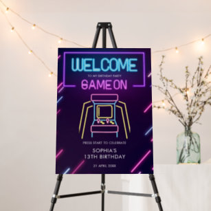 Game On Neon Arcade Games Birthday Welcome Sign