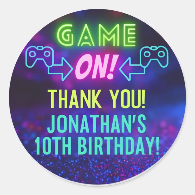 GAME ON! Neon Gaming Sticker – Jonathan’s 10th Bir (Front)