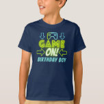 Game On Neon Glow Video Gaming Birthday Boy Party T-Shirt<br><div class="desc">Game On blue and green neon glow video games themed Birthday party for boys or girls with glowing elements and a game controller.</div>