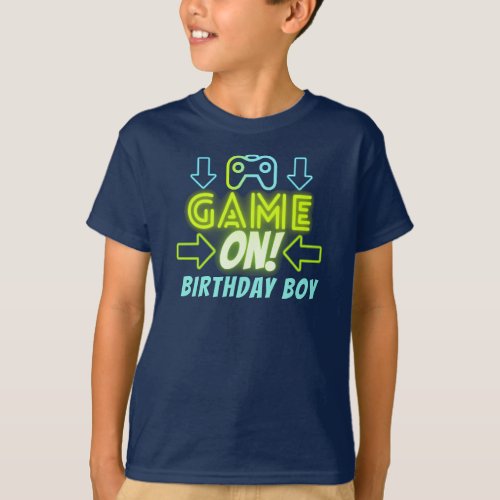 Game On Neon Glow Video Gaming Birthday Boy Party T_Shirt