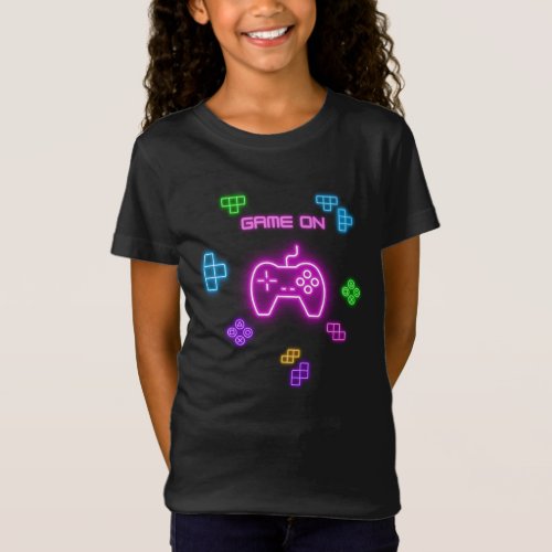 Game on neon pink and green video gamer T_Shirt