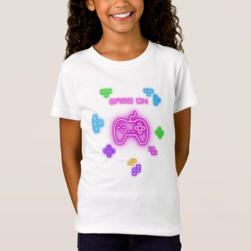 Game on neon pink and green video gamer T_Shirt