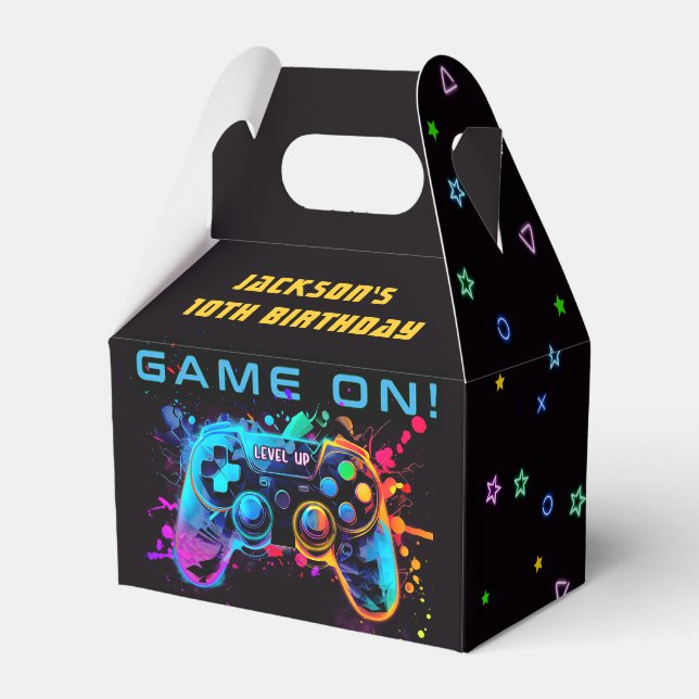 Game On Neon Video Game Arcade Birthday Favor Box (Front Side)