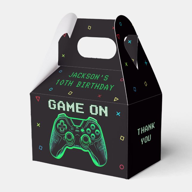 Game On Neon Video Game Arcade Birthday Favor Box (Front Side)