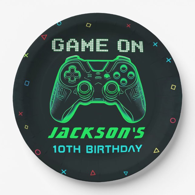 Game On Neon Video Game Birthday Party Paper Plates (Front)