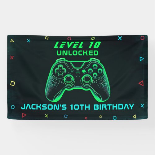 Game On Neon Video Game Party Birthday Gamer Banner